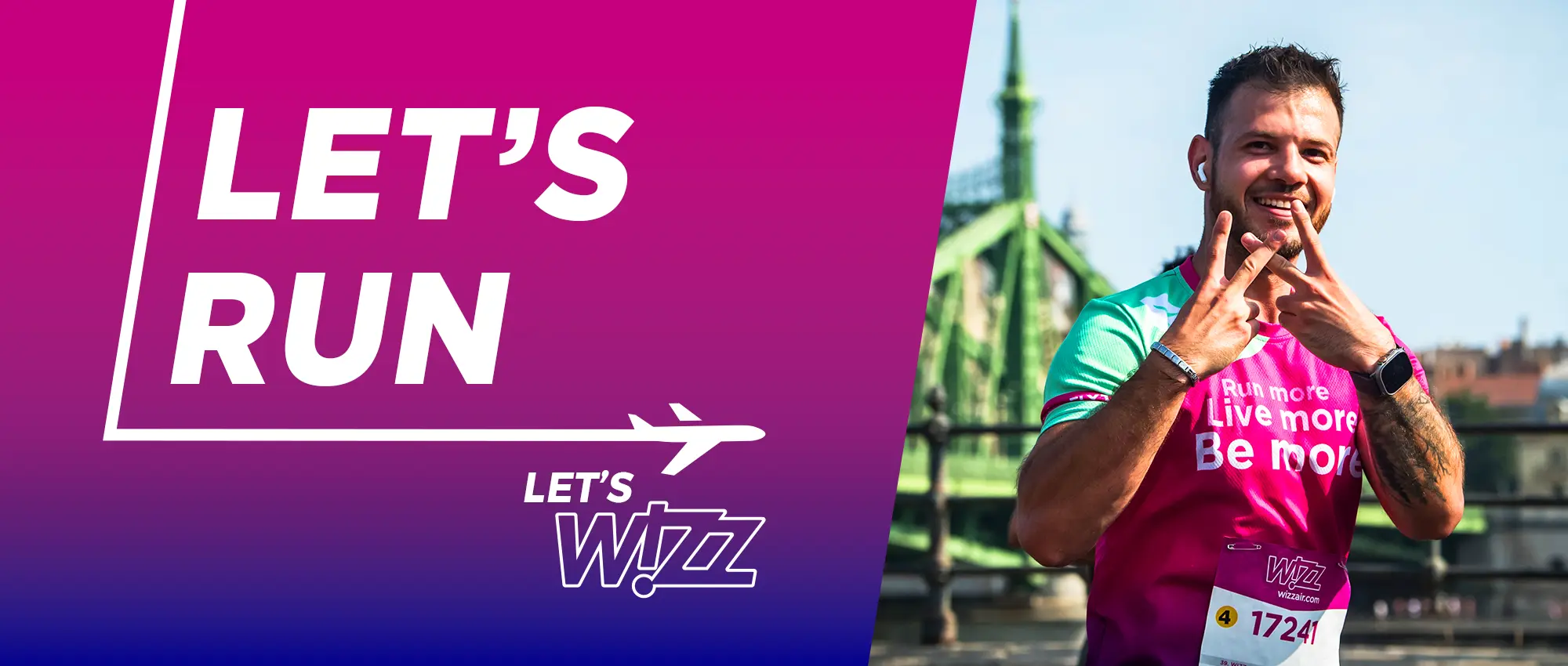 runner with Wizz Air branding and LET'S RUN text